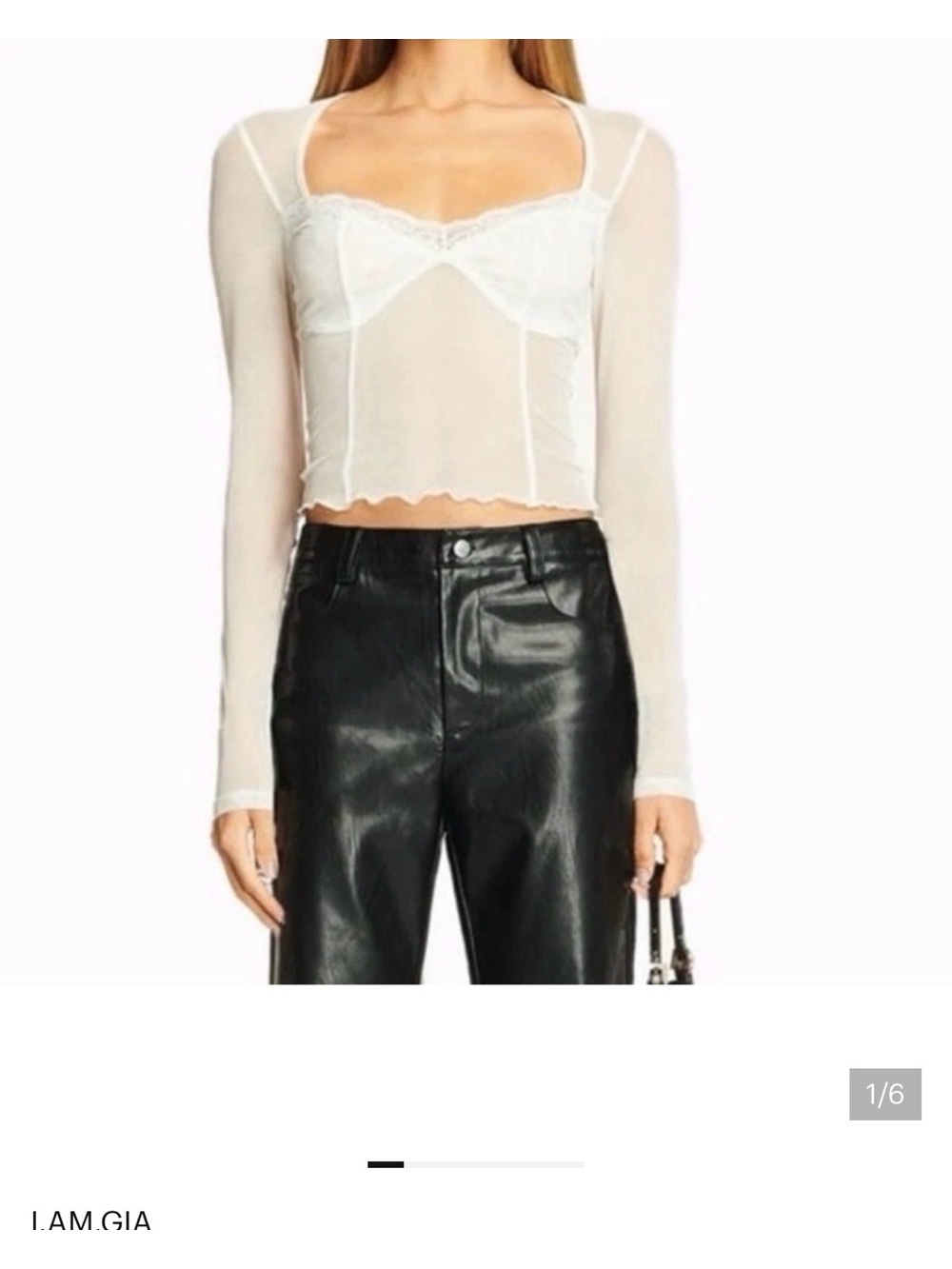 I.AM.GIA White Sheer Long-Sleeve Mesh Crop Top